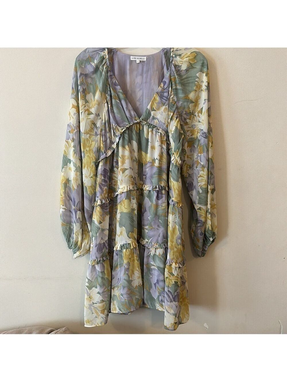 Free The Roses Voluminous Flowy Floral Mini Dress with Long Sheer Puff Sleeves - Picture 7 of 14